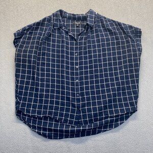 MADEWELL Central Top Large navy Stripe pleated short sleeve button down blouse